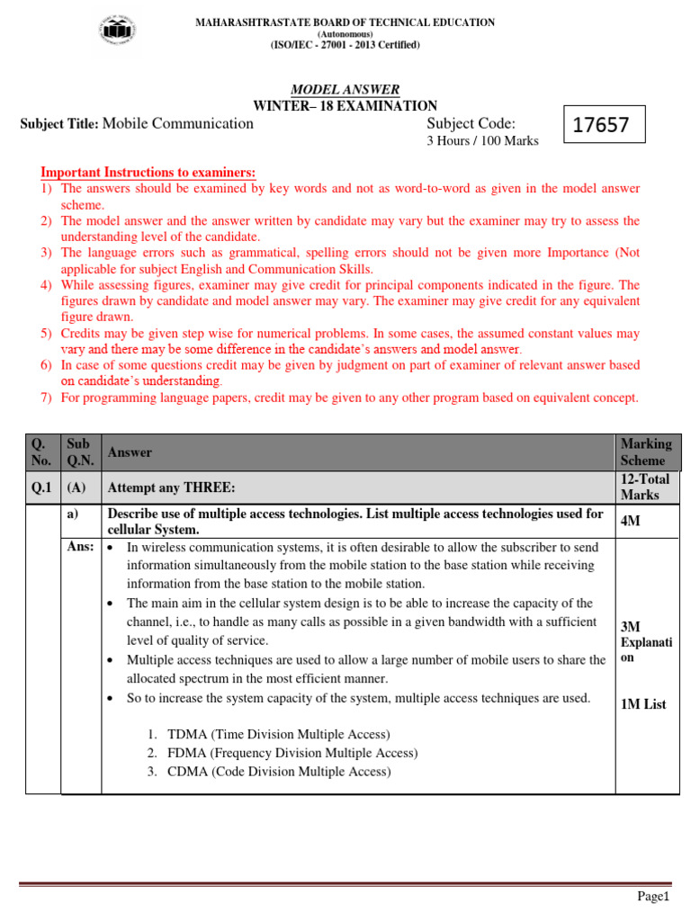 Mobile Communication Model Answers | PDF | Cellular Network | Channel ...