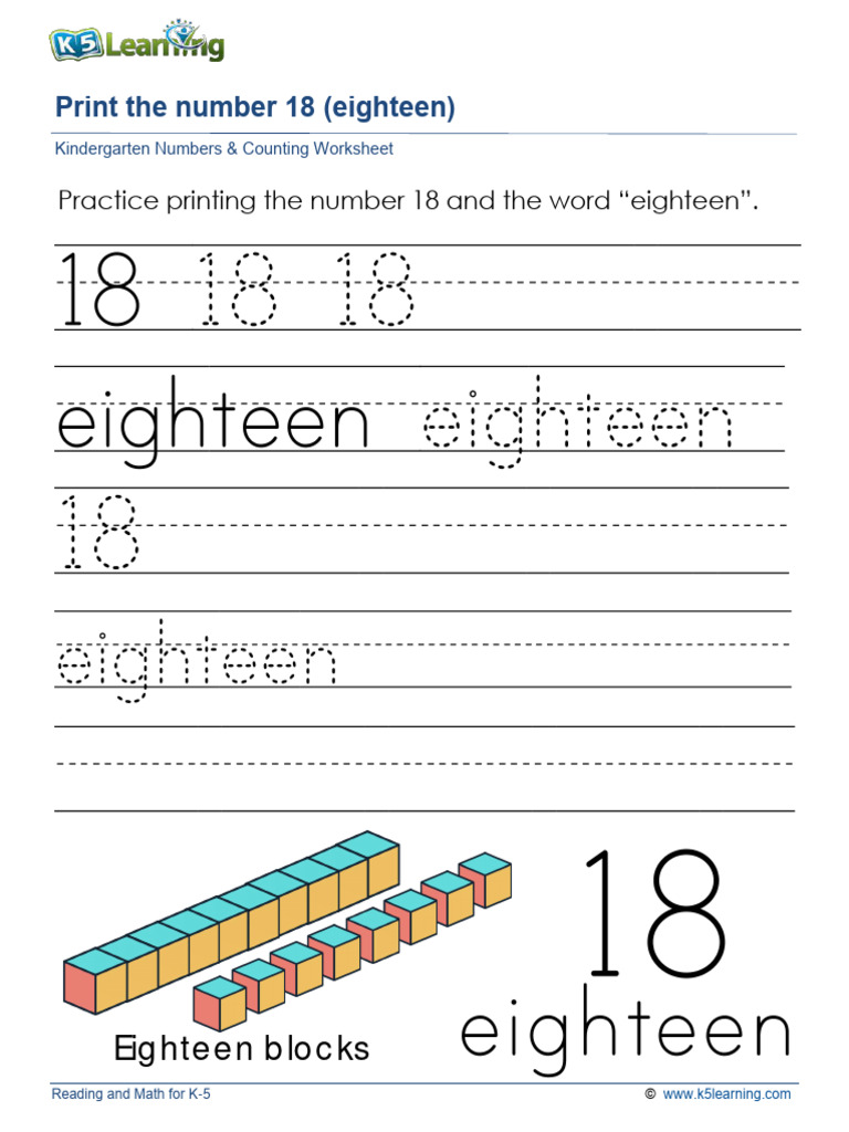 Kindergarten Printing Numbers 18 | PDF