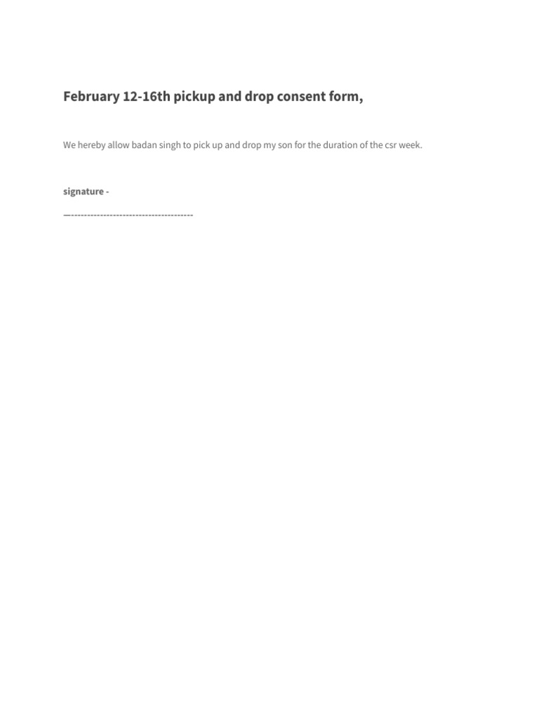 Consent Form for Pickup & Drop Off | PDF