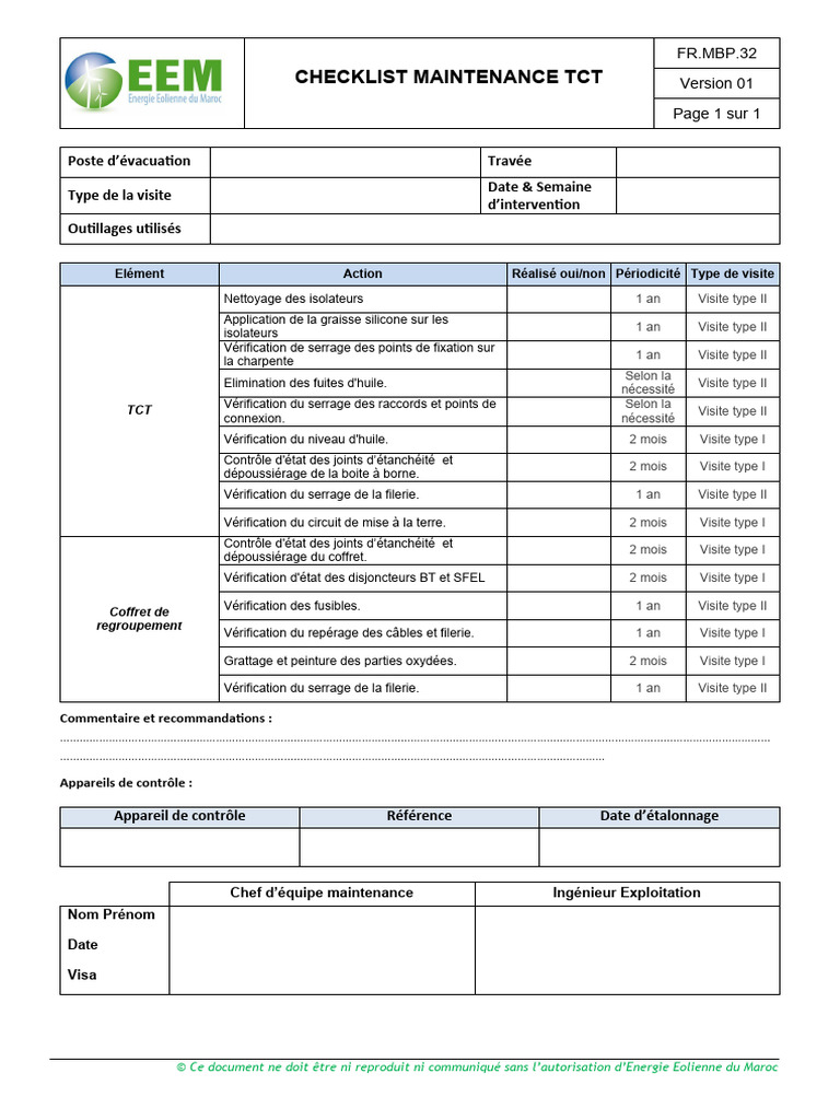 Checklist Maintenance TCT Équipements | PDF | Électricité ...