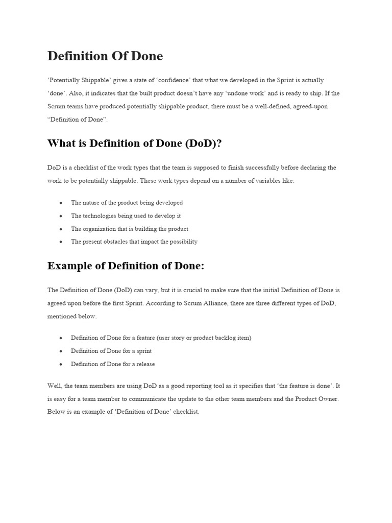 Definition of Done PDF Scrum (Software Development) Computing