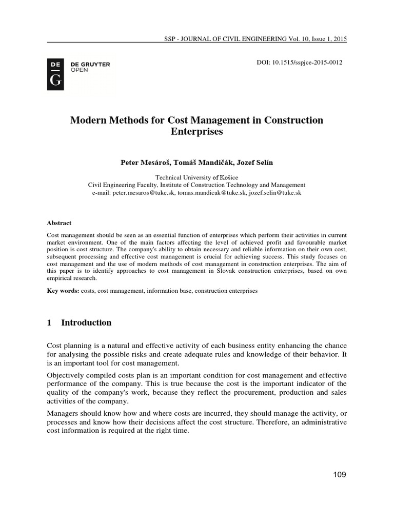 Modern Cost Management in Construction | PDF | Cost Accounting | Survey ...