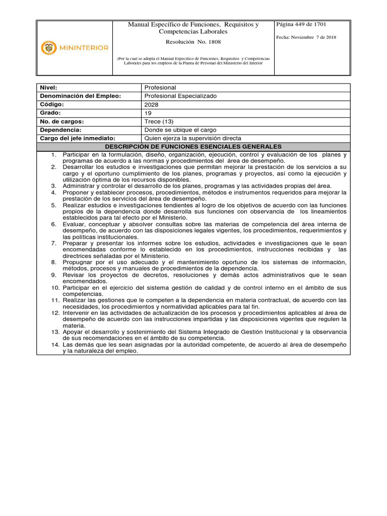 Manual de Funciones del Ministerio del Interior | PDF | Ingeniería ...