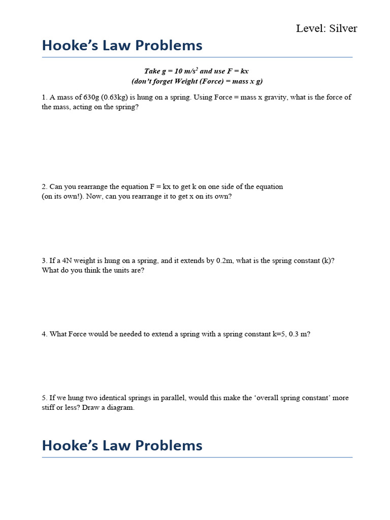 Hooke's Law Problems and Solutions | PDF | Science & Mathematics