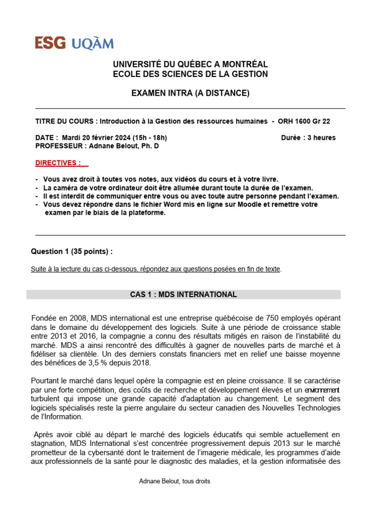 Examen intra pdf gestion des ressources humaines recrutement