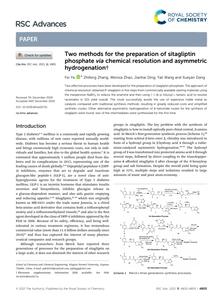 Two Methods For The Preparation of Sitagliptin Pho | PDF ...