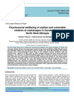 Psychosocial Wellbeing of Orphan and Vulnerable Children at Orphanages in Gondar Town, North West Ethiopia