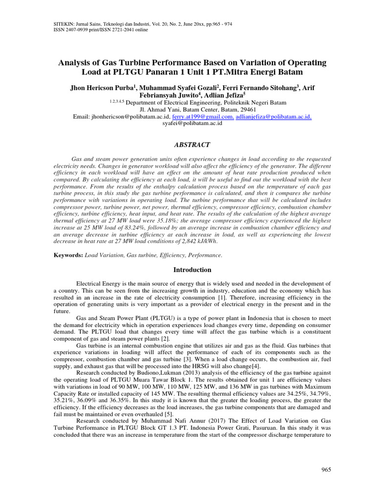 Gas Turbine Performance Analysis by Load | PDF | Gas Turbine | Power ...
