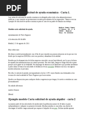 Modelo Carta Solicitud De Ayuda Economica Pdf Madrid Bancos
