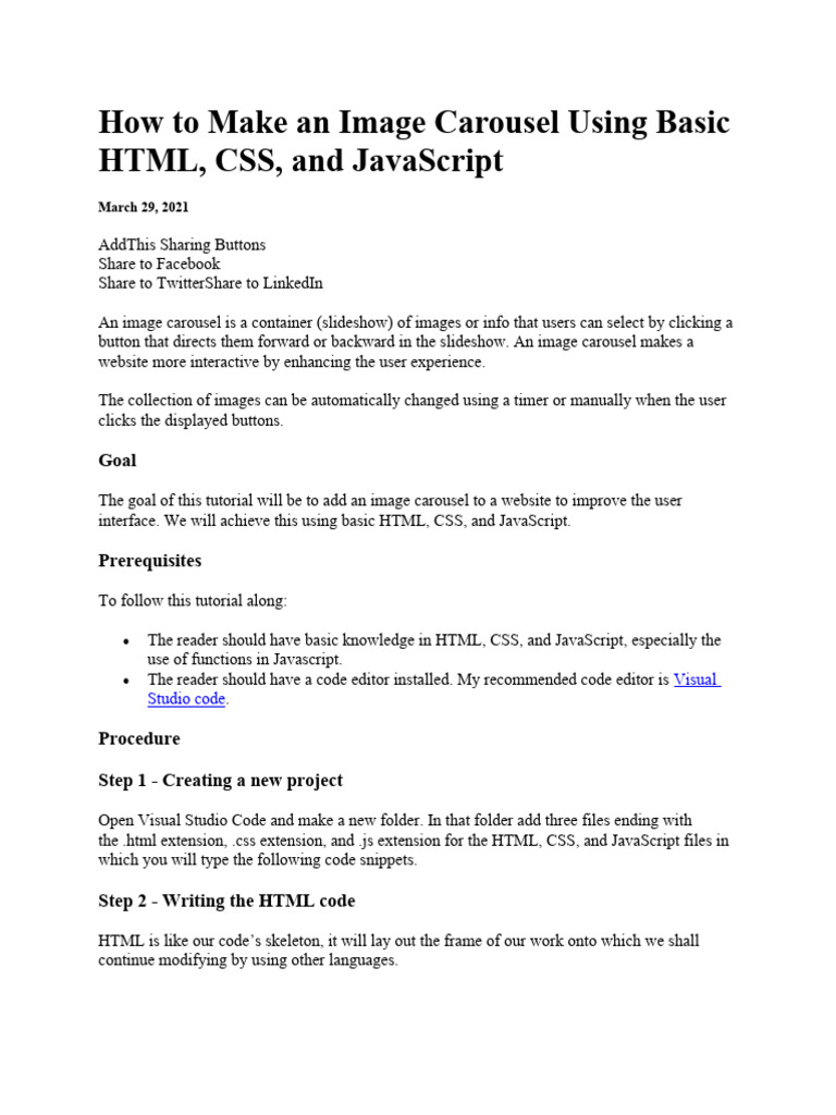 How to make an image carousel using basic html pdf html java script
