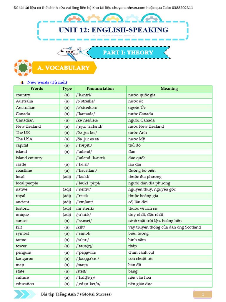 Bài tập anh 7 Global Trường Thành Unit 12 (HS) | PDF