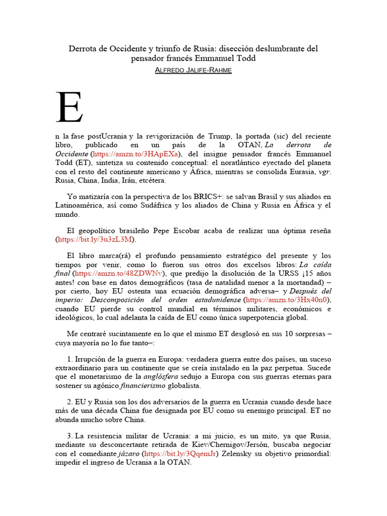 Alfredo Jalife. Derrota de Occidente y Triunfo de Rusia Disección