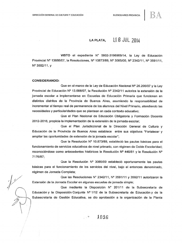 Resolucion Ndeg 1096 14jornada Completa Cambio De Denominacion Pdf