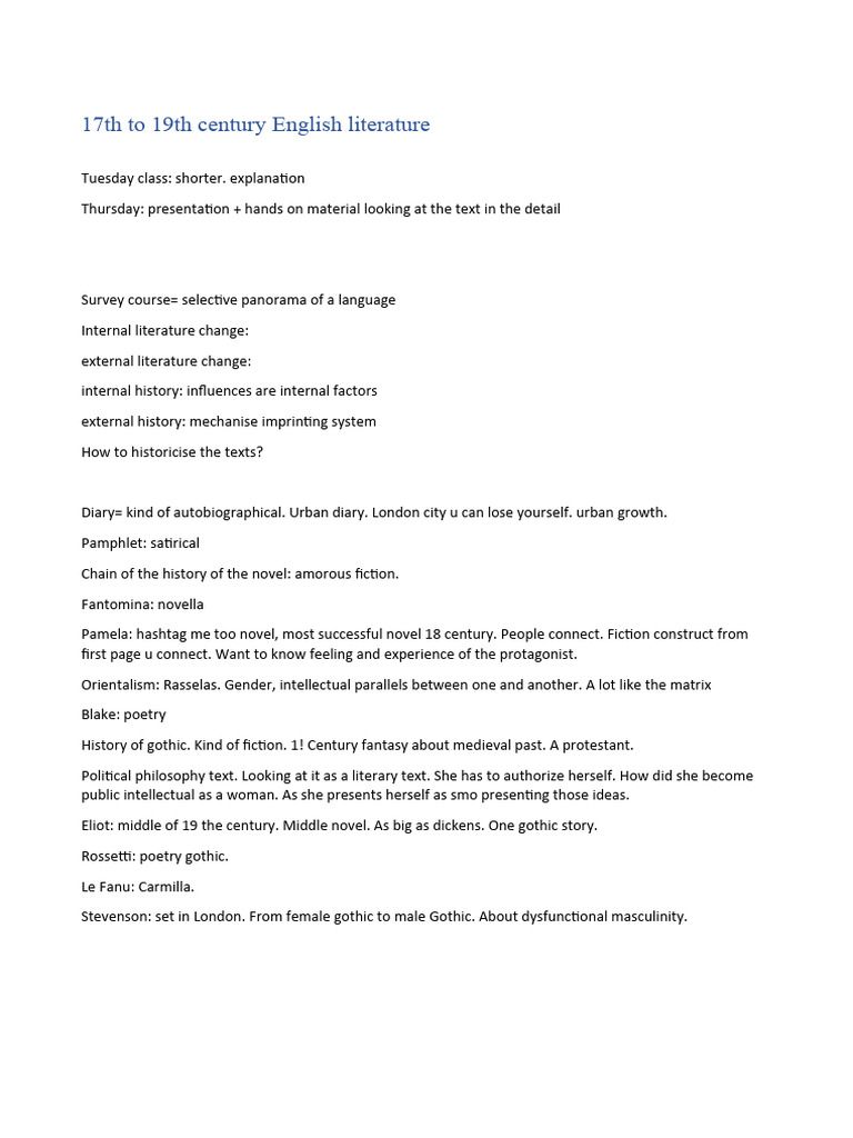 17th To 19th Century English Literature Pdf Novels Gothic Fiction