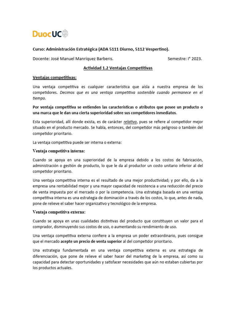Ventajas Competitivas | PDF | Ventaja competitiva | Mercado (economía)