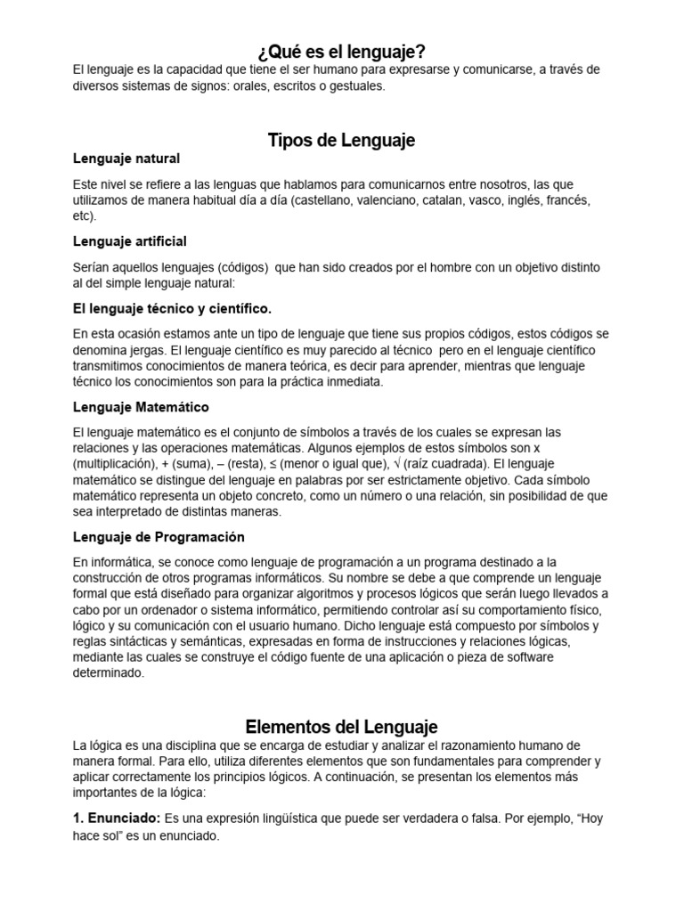 Qué Es El Lenguaje Pdf Proposición Lógica