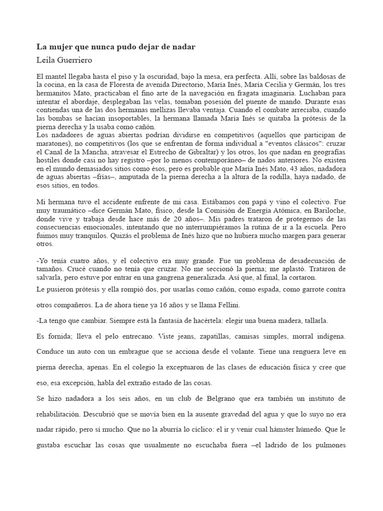 La odisea de María Inés: nadadora valiente | PDF | Agua