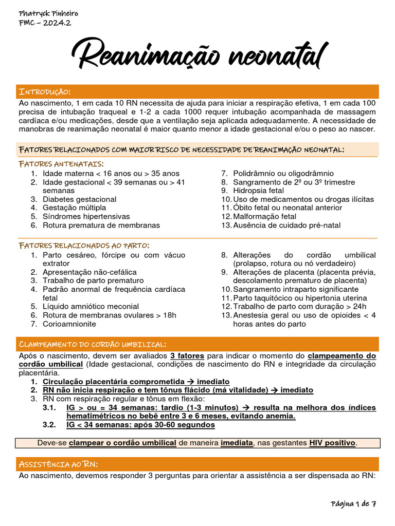 Aula 2 - Reanimação Neonatal | PDF | Parto | Gravidez, image size:768x1024