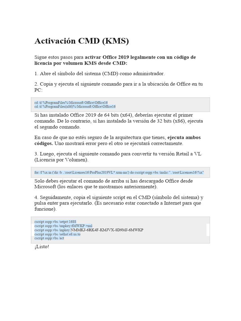 Activación CMD Office 2019 Pro Plus | PDF | Negocios | Informática