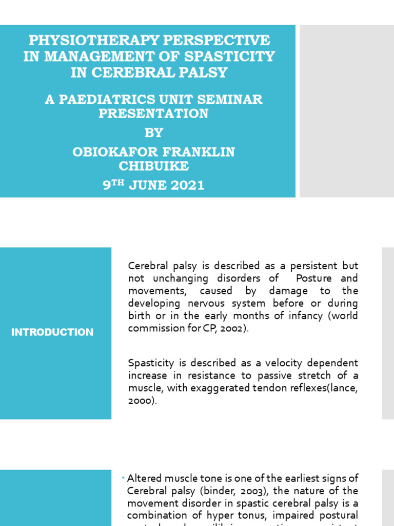 Physiotherapy Management of Spasticity | PDF | Cerebral Palsy | Nervous ...