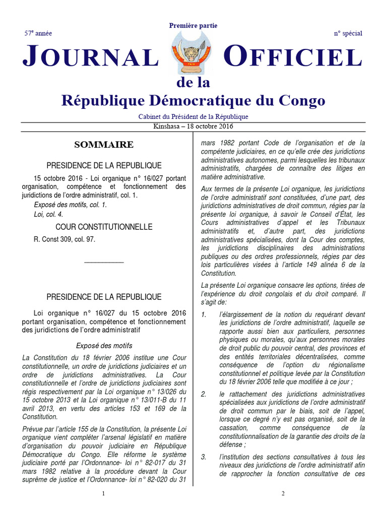 Loi sur les juridictions administratives RDC | PDF | Magistrat | Compétence
