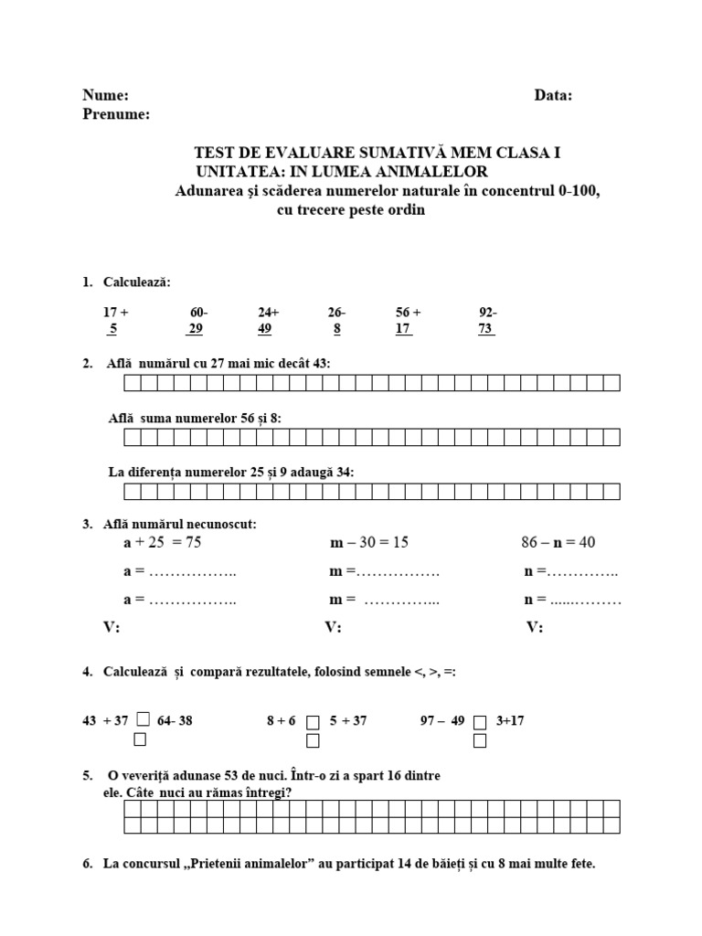 Test Mem - in Lumea Animalelor | PDF