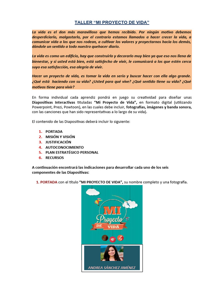 Taller sobre el Proyecto de Vida | PDF | Planificación estratégica