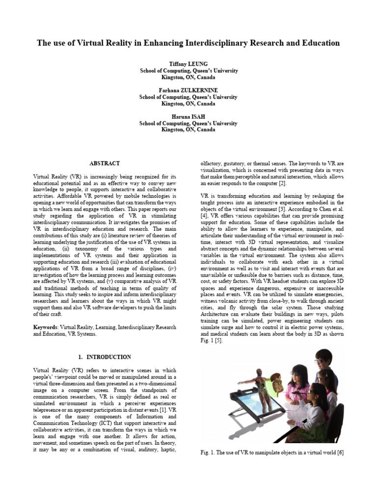 Enhancing Education with Virtual Reality | PDF | Virtual Reality ...