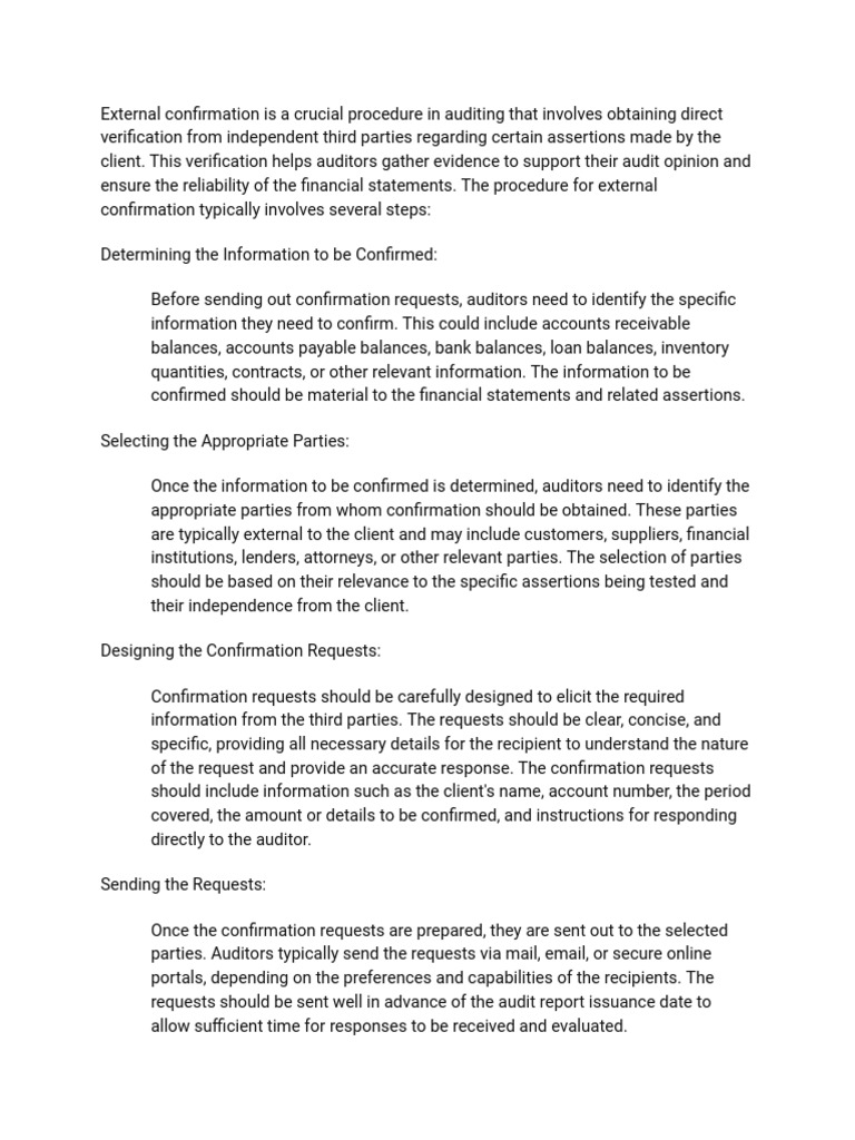 Auditing: External Confirmation Guide | PDF | Audit | Business