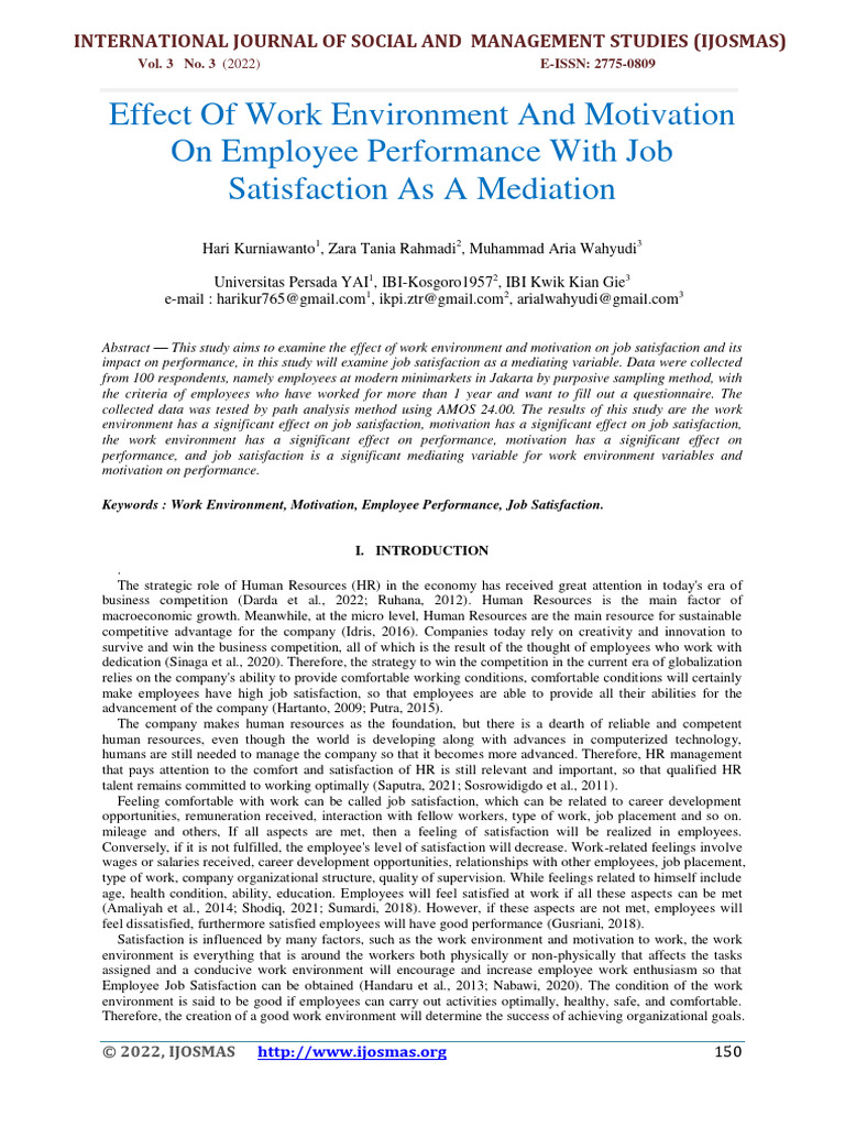 Work Environment & Motivation Impact on Performance | PDF | P Value ...