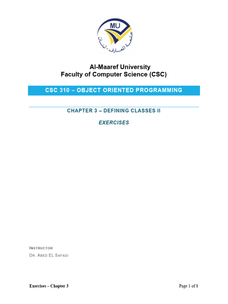 Chapter 3 - Exercises | PDF | Class (Computer Programming) | Method ...