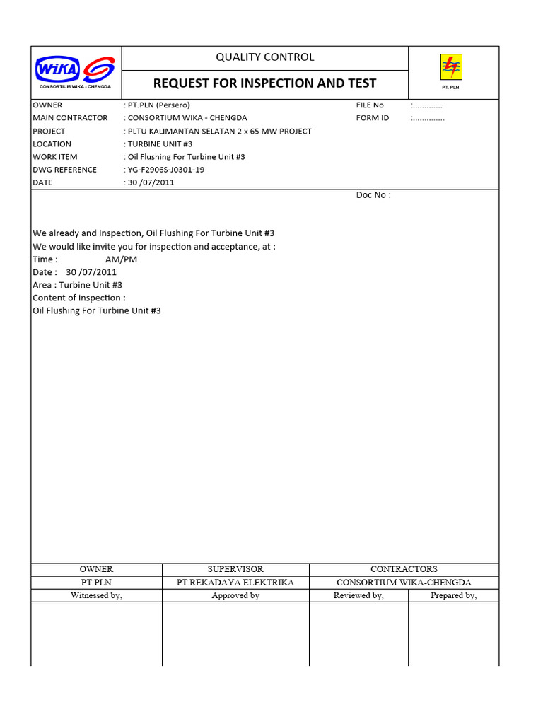 Inspection Request for Oil Flushing | PDF | Law | Home & Garden