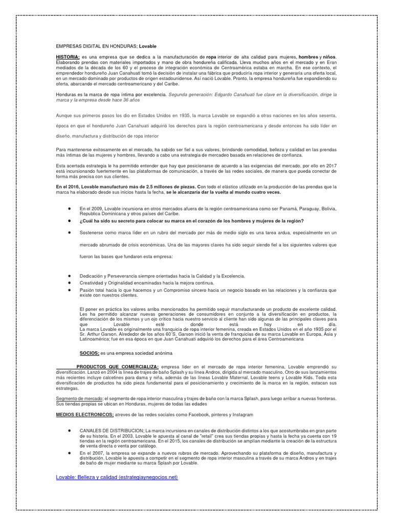 Lovable: Ropa Interior de Honduras | PDF | Honduras | Marca