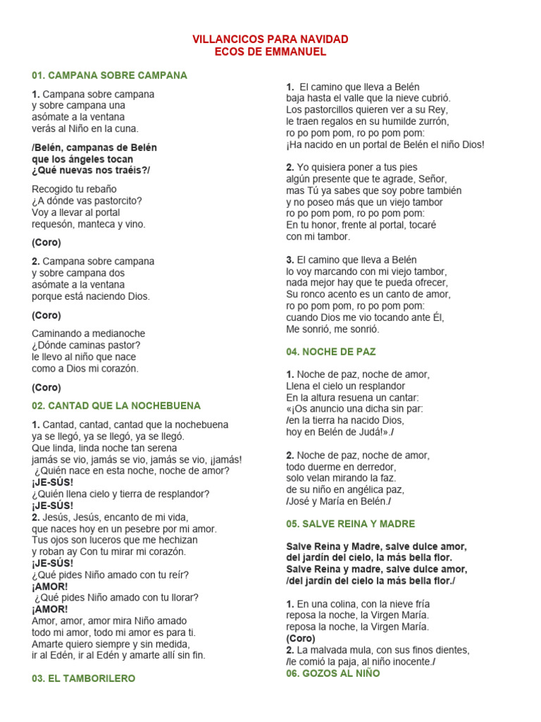 Villancicos Tradicionales para Navidad | PDF