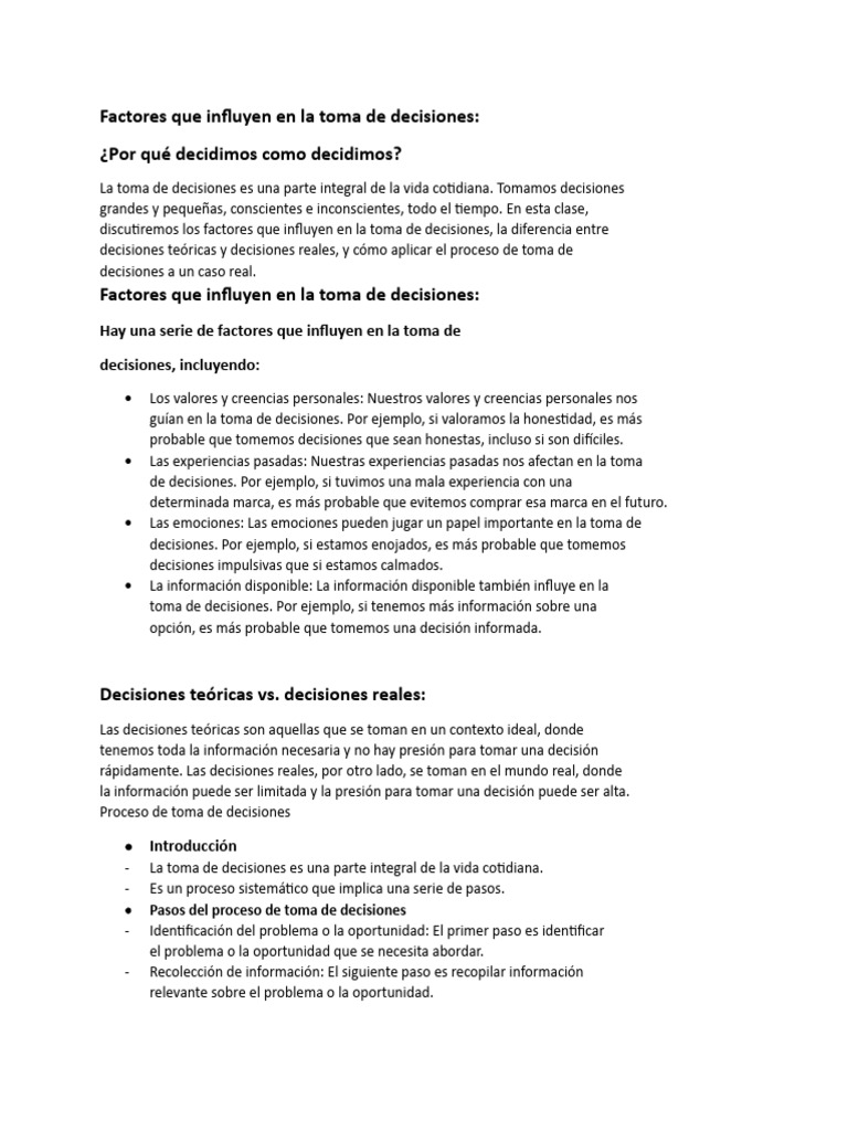 Factores que influyen en la toma de decisiones | PDF | Toma de ...