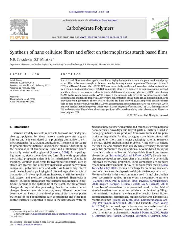 Synthesis of Nano Cellulose Fibers and Effect On Thermoplastics Starch ...