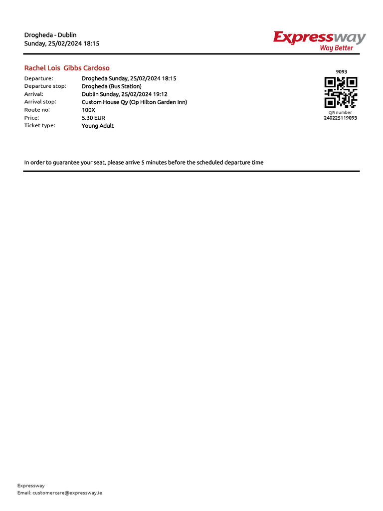 Drogheda to Dublin Bus Ticket Details | PDF