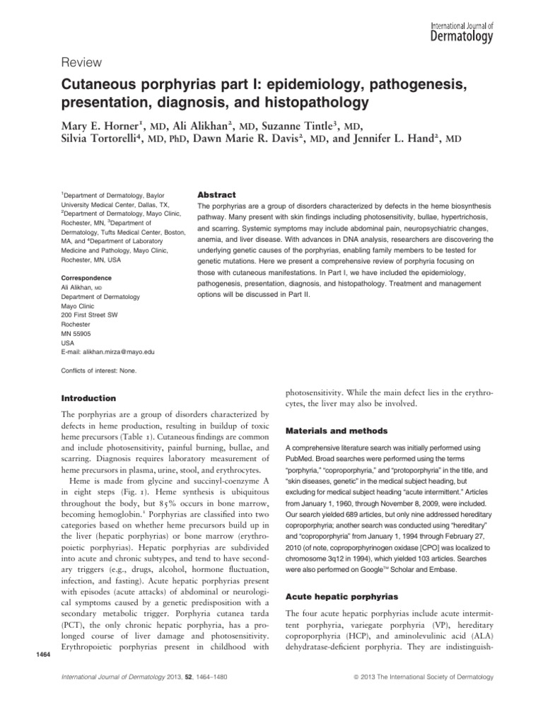 Int j dermatology 2013 horner cutaneous porphyrias part i