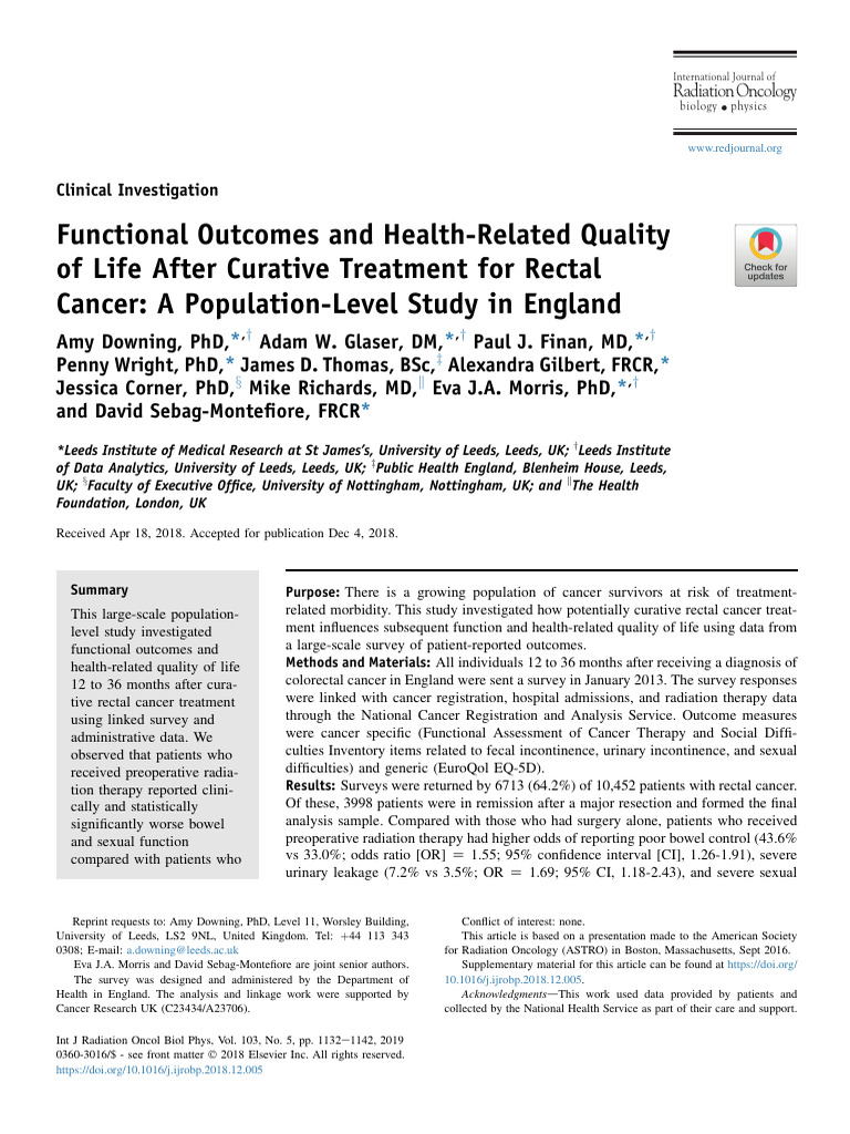 P1 Functional Outcomes and Health-Related Quality | PDF | Colorectal ...