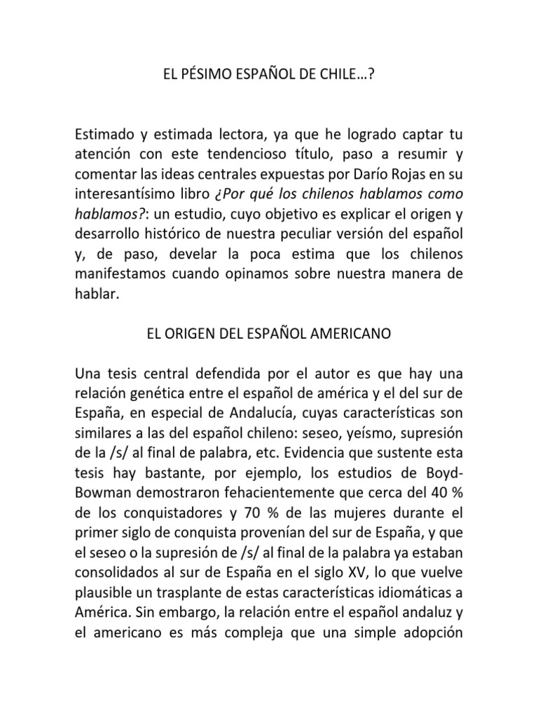 El Pésimo Español de Chile | PDF | Lengua española | Lingüística