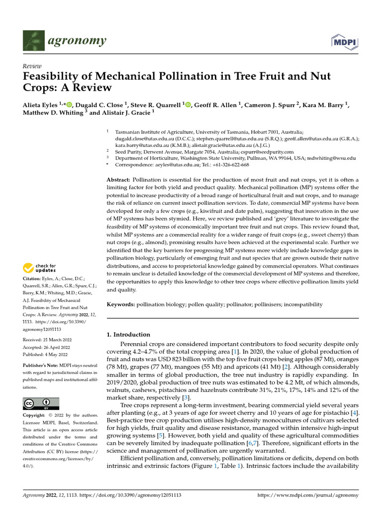 Agronomy 12 01113 v2 | PDF | Pollination | Honey Bee