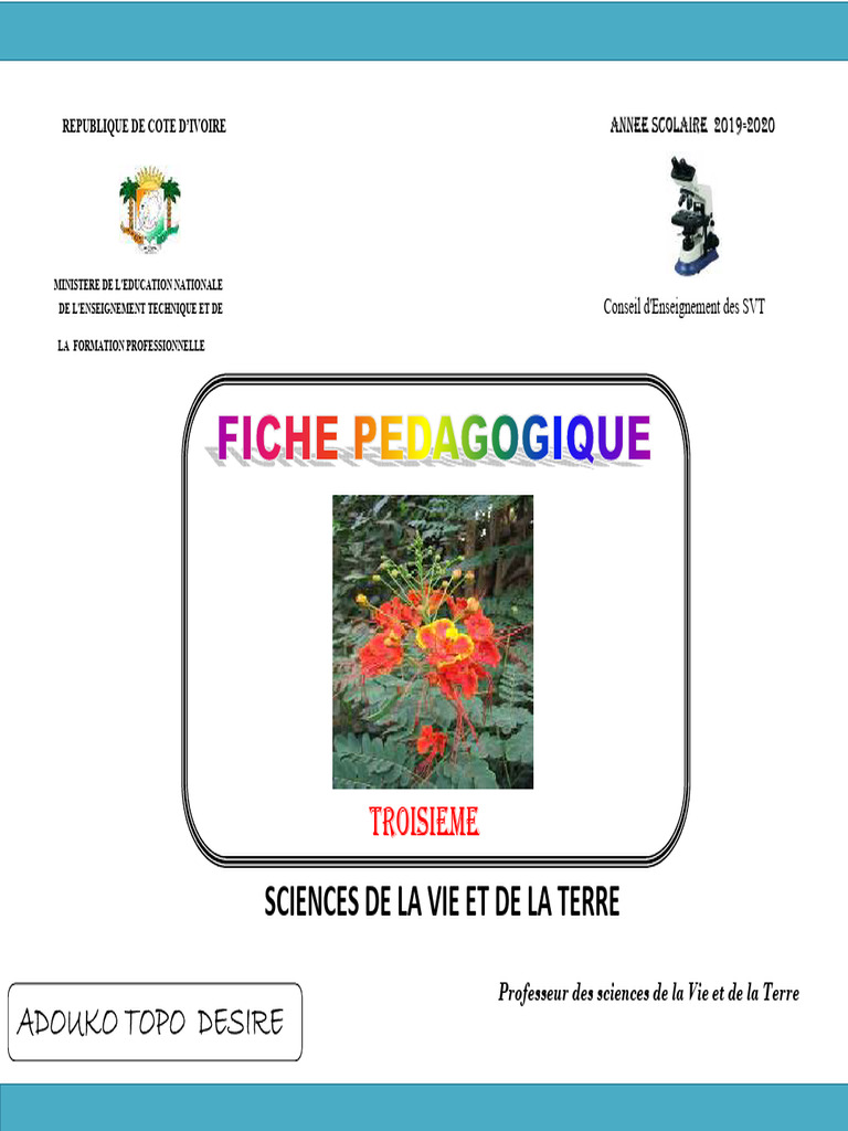 Fiche Pedagogique SVT 6eme 2019-2020 | PDF | Fleurs | Pollen