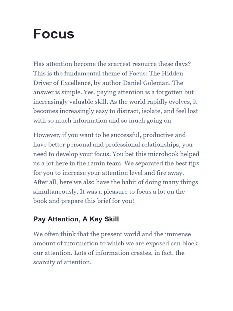 Focus Daniel Goleman Pdf Empathy Attention