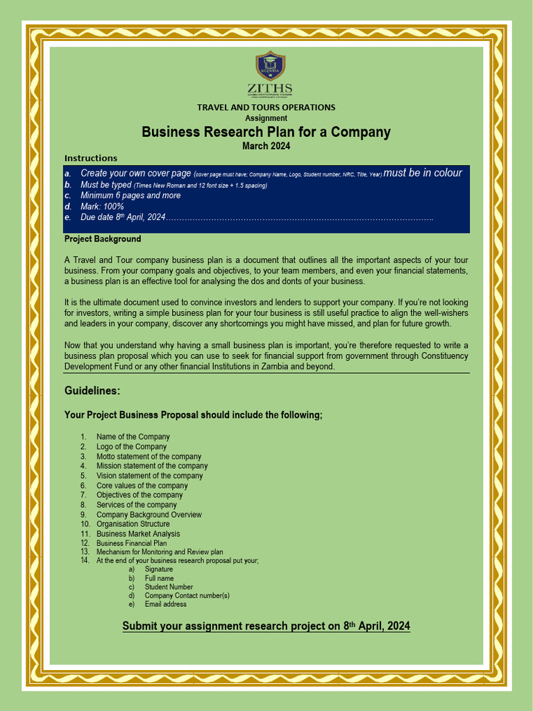 Ziths tto assignment 2024 business plan pdf