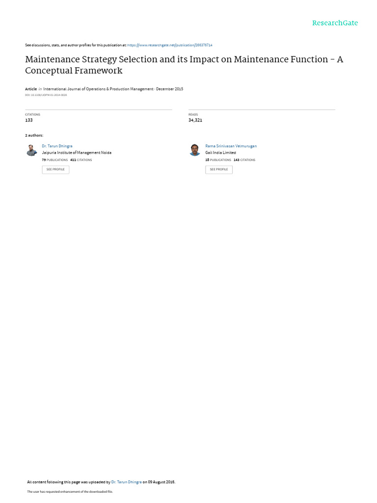 Maintenance Strategy Framework Impact | PDF
