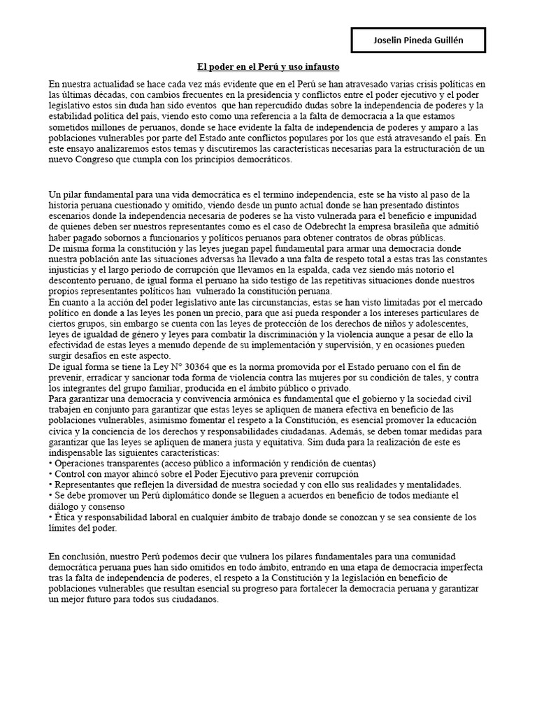 El Poder en El Perú y Uso Infausto | PDF | Democracia | Ideologías ...