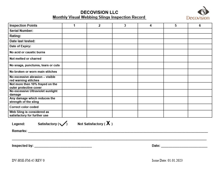 45 bing Sling Inspection Checklist PDF