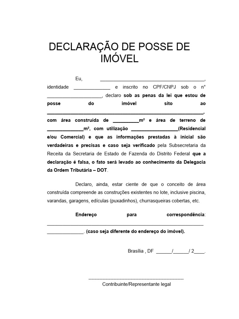Modelo De Declaracao De Posse De Terrenomodelo De Entrega En