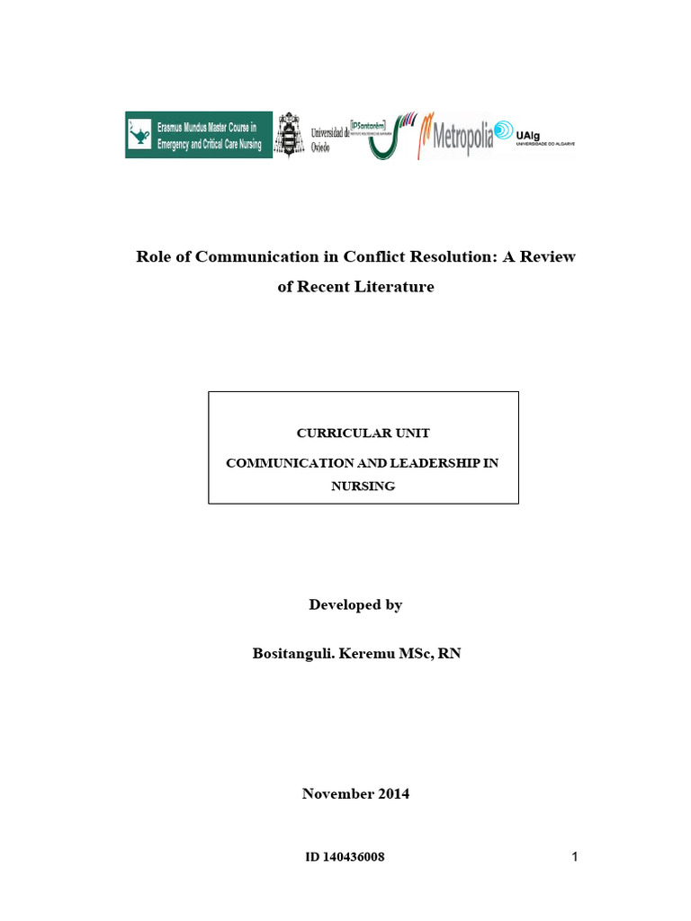 Role of Communication in Conflict Resolution: A Review of Recent ...