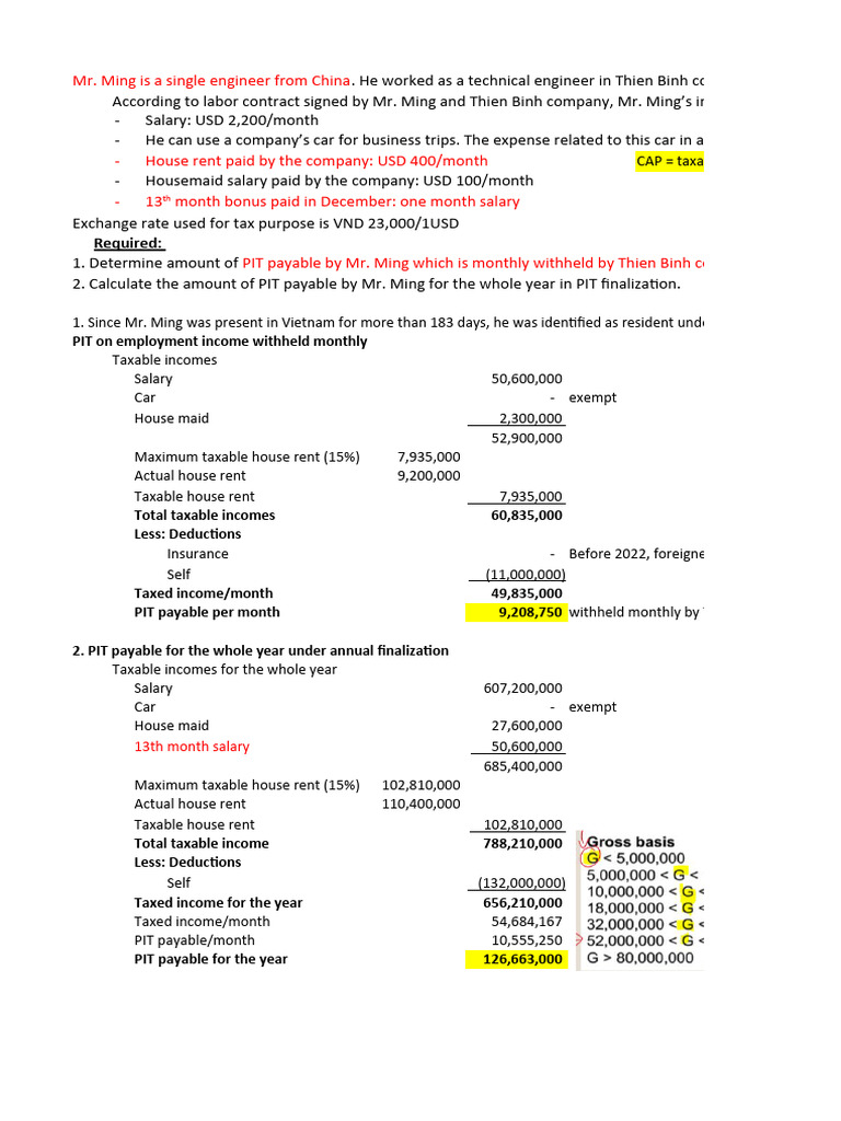 Vietnam PIT Calculation for Expatriates | PDF | Taxes | Salary